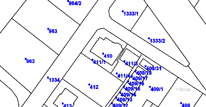 Parcela st. 410 v KÚ Bukov, Katastrální mapa