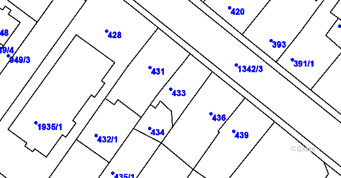 Parcela st. 433 v KÚ Bukov, Katastrální mapa