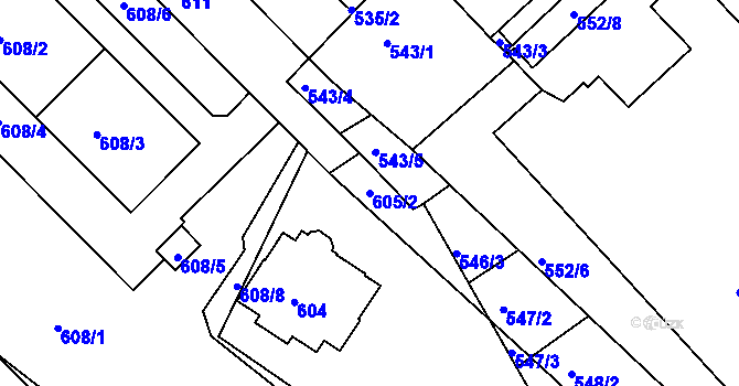 Parcela st. 605/2 v KÚ Bukov, Katastrální mapa