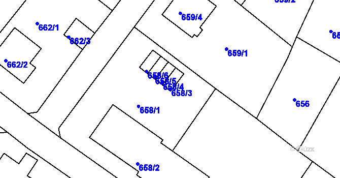 Parcela st. 658/3 v KÚ Bukov, Katastrální mapa