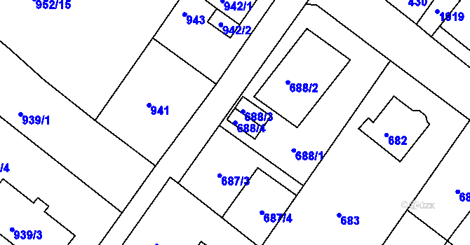 Parcela st. 688/4 v KÚ Bukov, Katastrální mapa