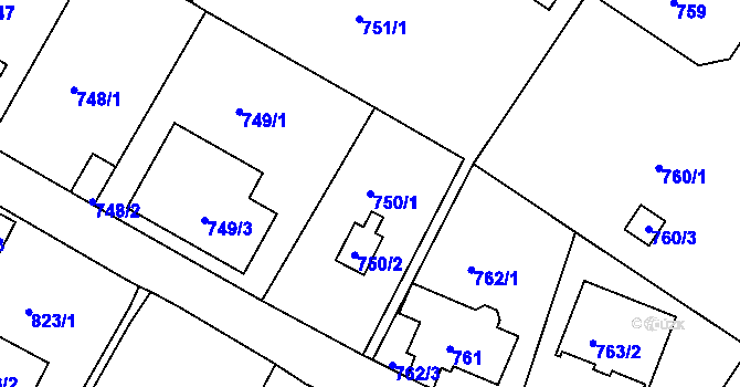 Parcela st. 750/1 v KÚ Bukov, Katastrální mapa