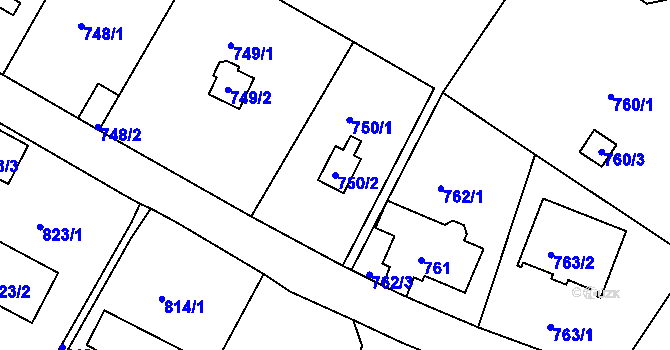 Parcela st. 750/2 v KÚ Bukov, Katastrální mapa