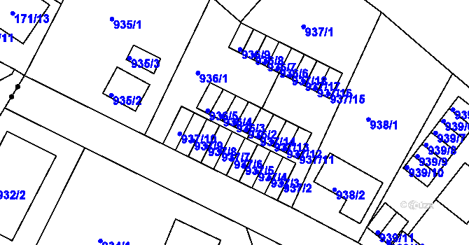 Parcela st. 936/3 v KÚ Bukov, Katastrální mapa
