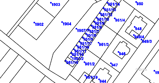 Parcela st. 951/17 v KÚ Bukov, Katastrální mapa