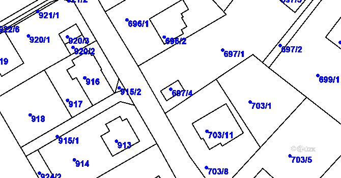 Parcela st. 697/4 v KÚ Bukov, Katastrální mapa
