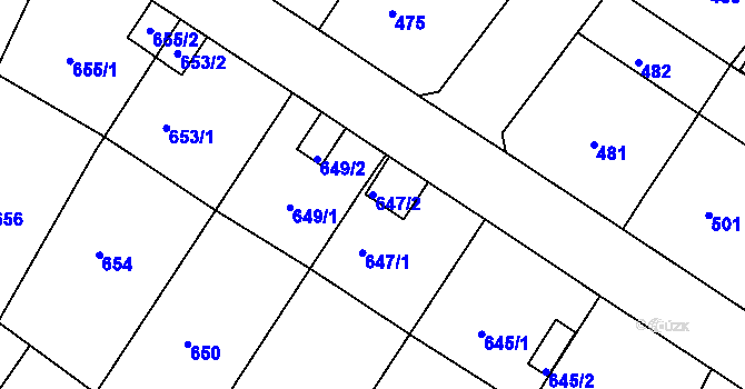 Parcela st. 647/2 v KÚ Bukov, Katastrální mapa