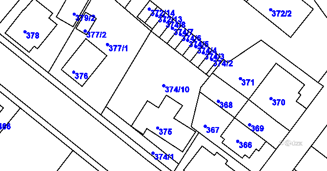 Parcela st. 374/10 v KÚ Bukov, Katastrální mapa