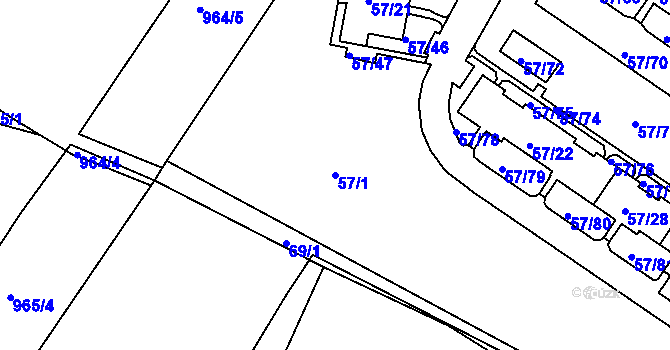 Parcela st. 57/1 v KÚ Všebořice, Katastrální mapa