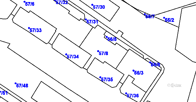 Parcela st. 57/8 v KÚ Všebořice, Katastrální mapa