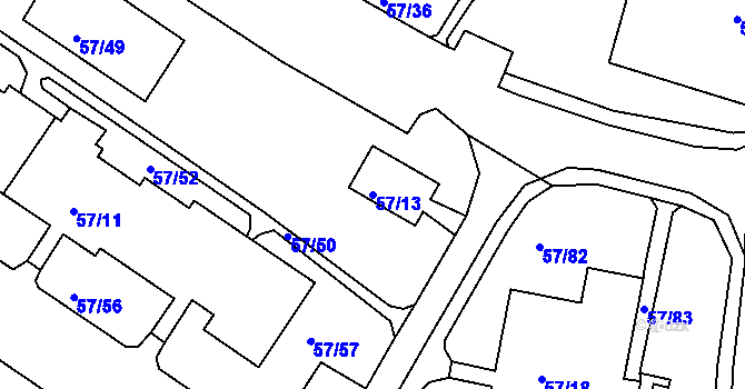 Parcela st. 57/13 v KÚ Všebořice, Katastrální mapa
