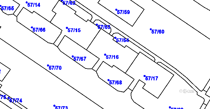 Parcela st. 57/16 v KÚ Všebořice, Katastrální mapa