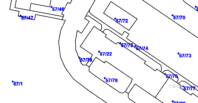 Parcela st. 57/22 v KÚ Všebořice, Katastrální mapa
