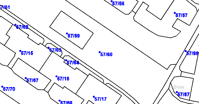Parcela st. 57/60 v KÚ Všebořice, Katastrální mapa