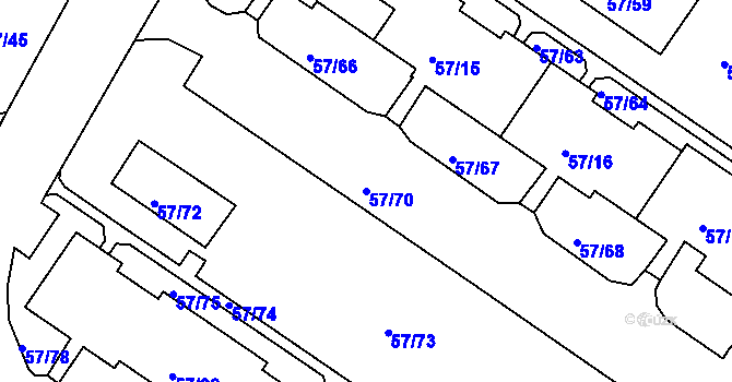 Parcela st. 57/70 v KÚ Všebořice, Katastrální mapa