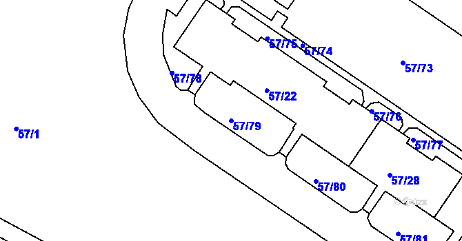 Parcela st. 57/79 v KÚ Všebořice, Katastrální mapa