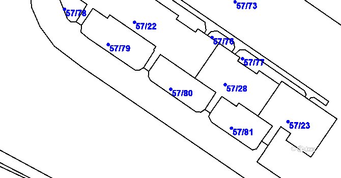 Parcela st. 57/80 v KÚ Všebořice, Katastrální mapa
