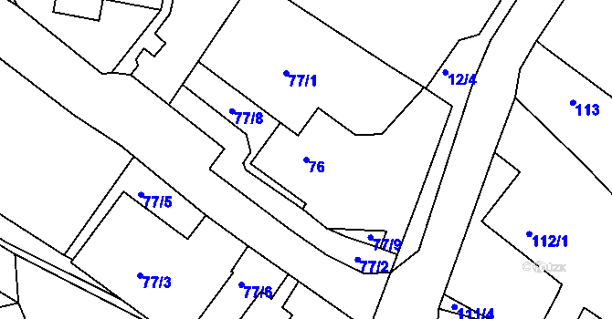 Parcela st. 76 v KÚ Všebořice, Katastrální mapa
