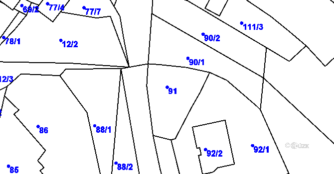 Parcela st. 91 v KÚ Všebořice, Katastrální mapa