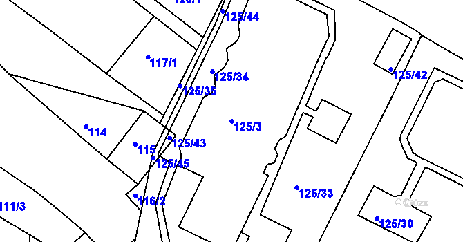 Parcela st. 125/3 v KÚ Všebořice, Katastrální mapa