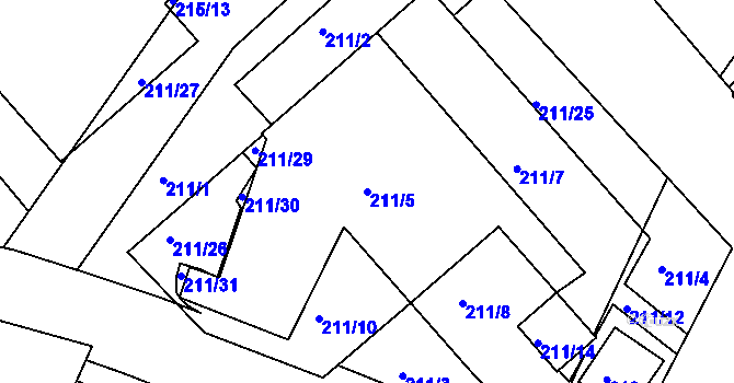 Parcela st. 211/5 v KÚ Všebořice, Katastrální mapa