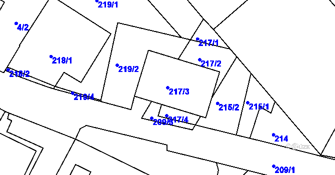 Parcela st. 217/3 v KÚ Všebořice, Katastrální mapa