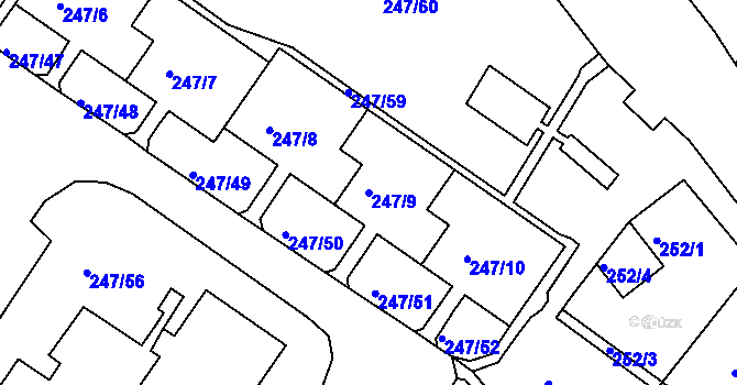 Parcela st. 247/9 v KÚ Všebořice, Katastrální mapa