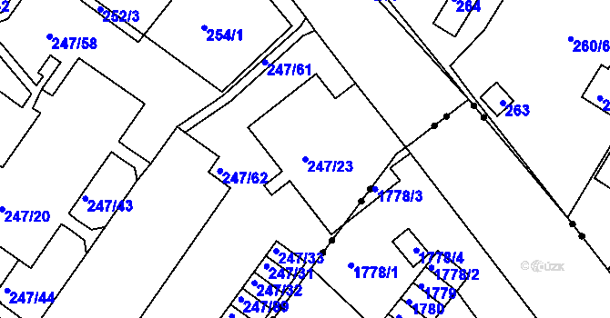 Parcela st. 247/23 v KÚ Všebořice, Katastrální mapa