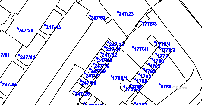 Parcela st. 247/32 v KÚ Všebořice, Katastrální mapa
