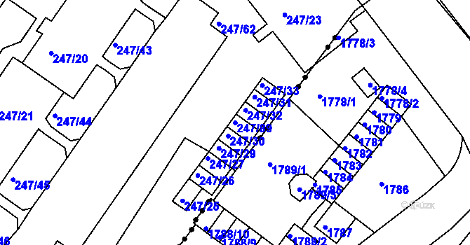 Parcela st. 247/89 v KÚ Všebořice, Katastrální mapa