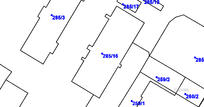 Parcela st. 285/16 v KÚ Všebořice, Katastrální mapa
