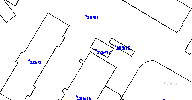 Parcela st. 285/17 v KÚ Všebořice, Katastrální mapa