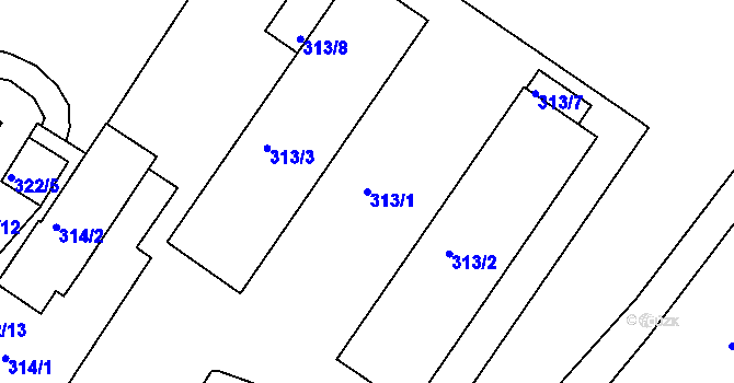 Parcela st. 313/1 v KÚ Všebořice, Katastrální mapa