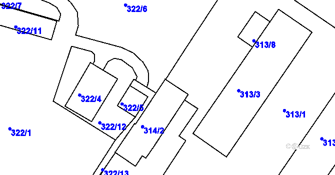 Parcela st. 313/6 v KÚ Všebořice, Katastrální mapa