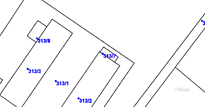 Parcela st. 313/7 v KÚ Všebořice, Katastrální mapa