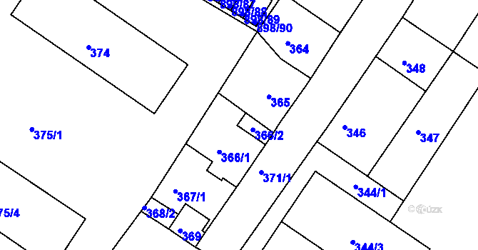 Parcela st. 366/2 v KÚ Všebořice, Katastrální mapa