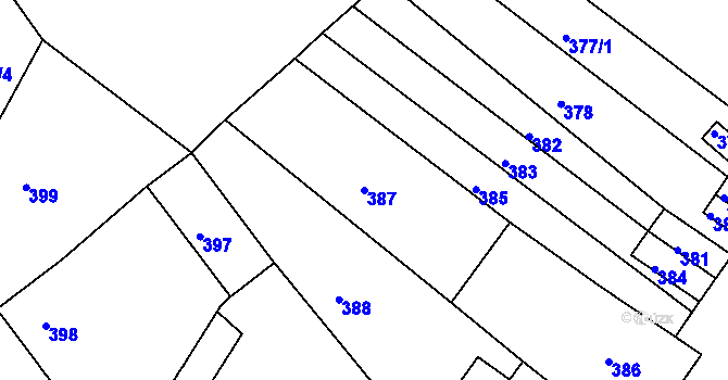 Parcela st. 387 v KÚ Všebořice, Katastrální mapa