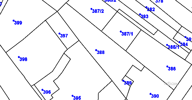 Parcela st. 388 v KÚ Všebořice, Katastrální mapa