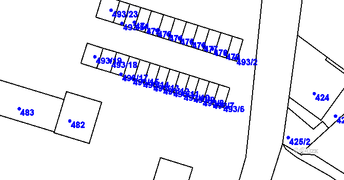 Parcela st. 493/11 v KÚ Všebořice, Katastrální mapa