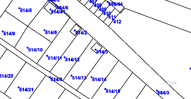 Parcela st. 514/3 v KÚ Všebořice, Katastrální mapa