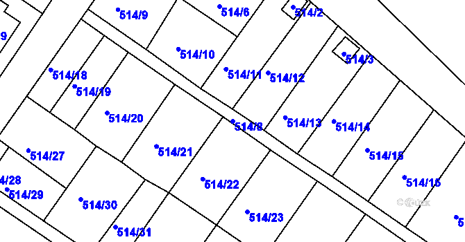 Parcela st. 514/8 v KÚ Všebořice, Katastrální mapa
