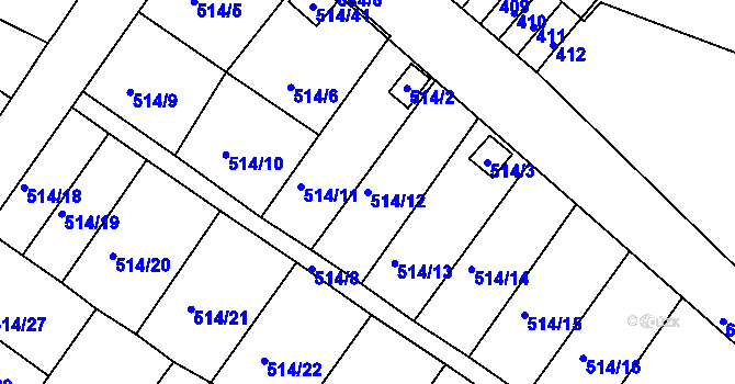 Parcela st. 514/12 v KÚ Všebořice, Katastrální mapa