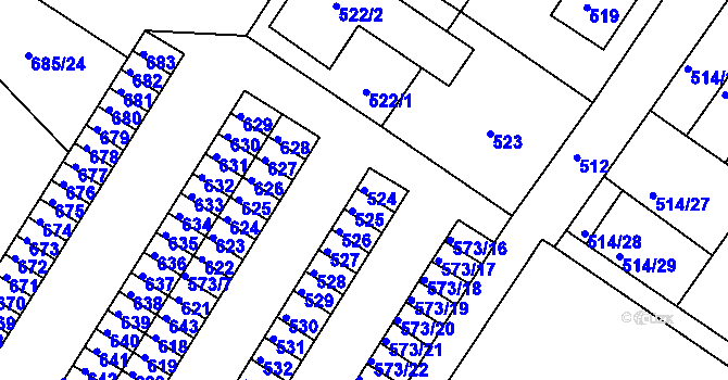Parcela st. 524 v KÚ Všebořice, Katastrální mapa