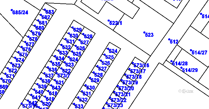 Parcela st. 525 v KÚ Všebořice, Katastrální mapa