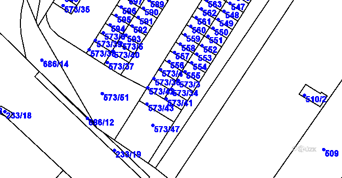 Parcela st. 573/34 v KÚ Všebořice, Katastrální mapa