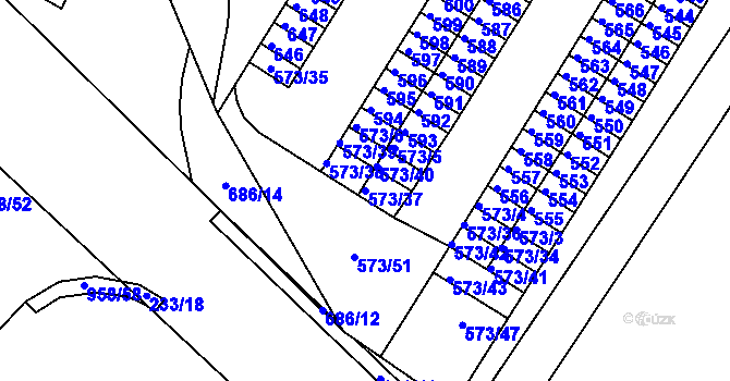 Parcela st. 573/37 v KÚ Všebořice, Katastrální mapa