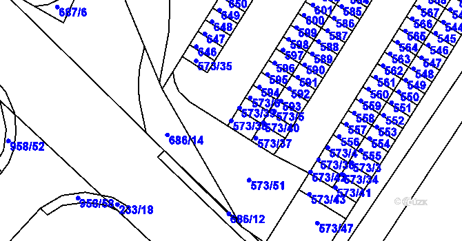 Parcela st. 573/38 v KÚ Všebořice, Katastrální mapa