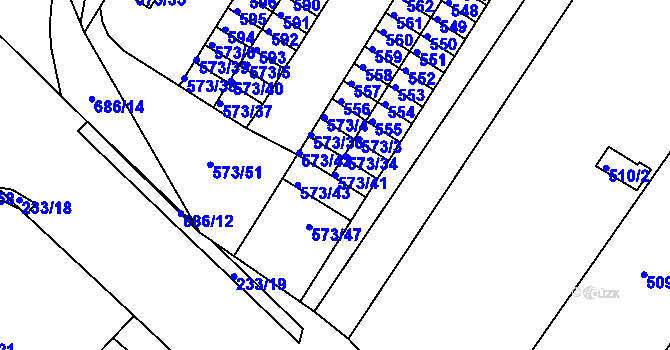 Parcela st. 573/41 v KÚ Všebořice, Katastrální mapa