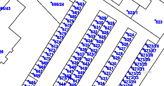 Parcela st. 635 v KÚ Všebořice, Katastrální mapa