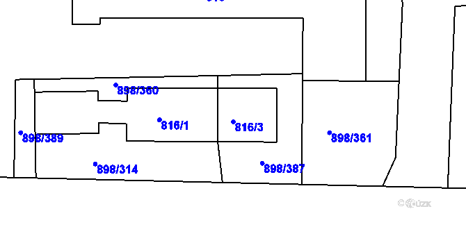 Parcela st. 816/3 v KÚ Všebořice, Katastrální mapa